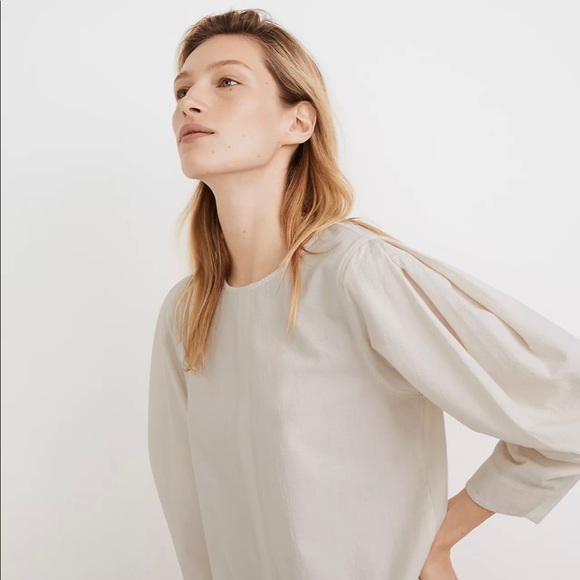 Madewell Lighthouse Crepe Pleated Puff Sleeve Top Medium Ivory - Picture 2 of 4